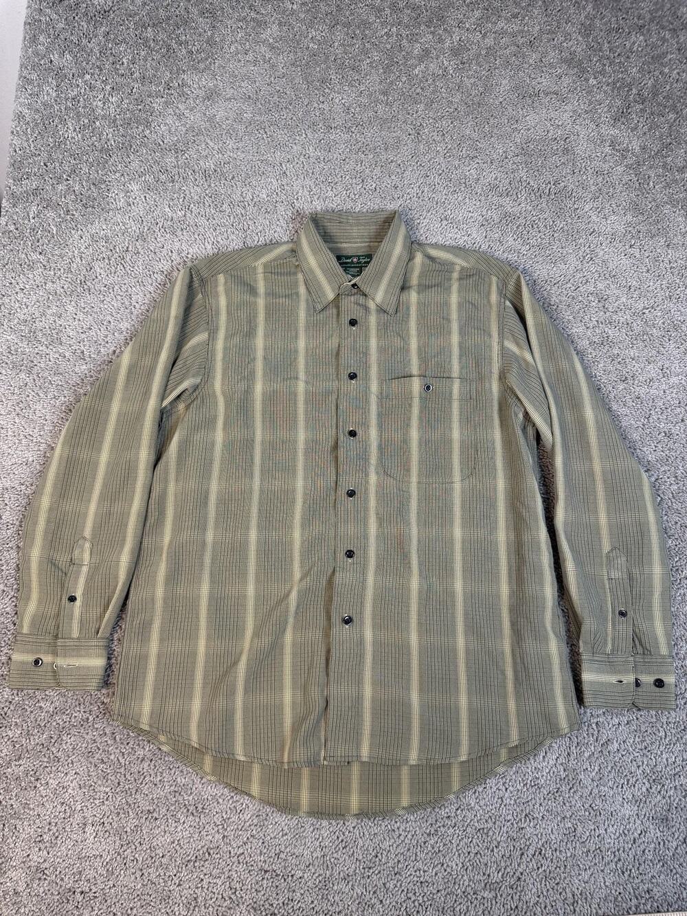 David Taylor Shirt Mens M Green Long Sleeve Button Up Microfiber Pocket Striped